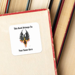 Phoenix Firebird Tribal Flames Boekplaat Vierkante Sticker