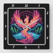Phoenix gloed over rustige bossen vierkante klok (Voorkant)