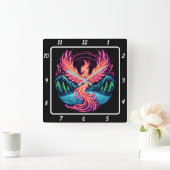 Phoenix gloed over rustige bossen vierkante klok (Huis)
