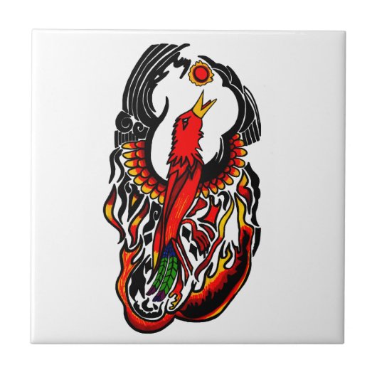 Phoenix in brand tegeltje (Voorkant)