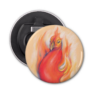 Phoenix in de Flames Pastel Art Button Flesopener