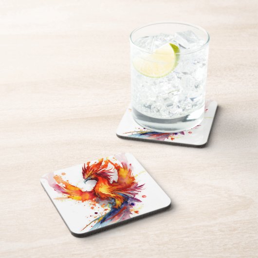 Phoenix in Flames Waterverf Design Bier Onderzetter (Rechterzijde)