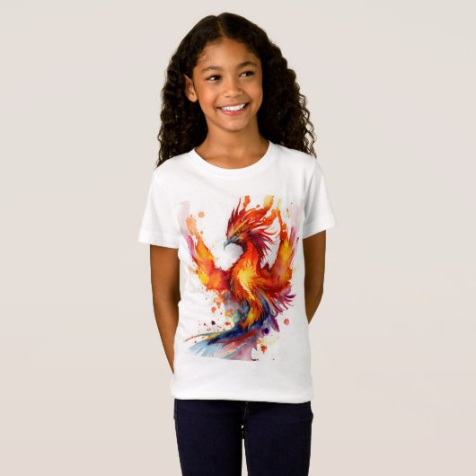 Phoenix in Flames Waterverf Design T-shirt (Voorkant volledig)