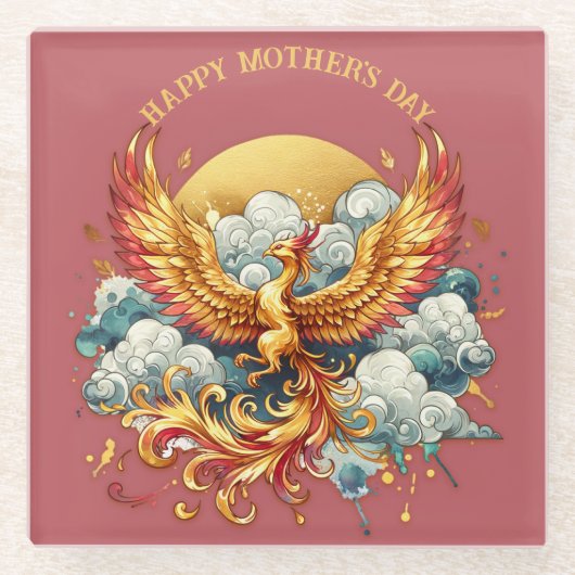 Phoenix in the Clouds Happy Moederdag | Glazen Onderzetter (Voorkant)