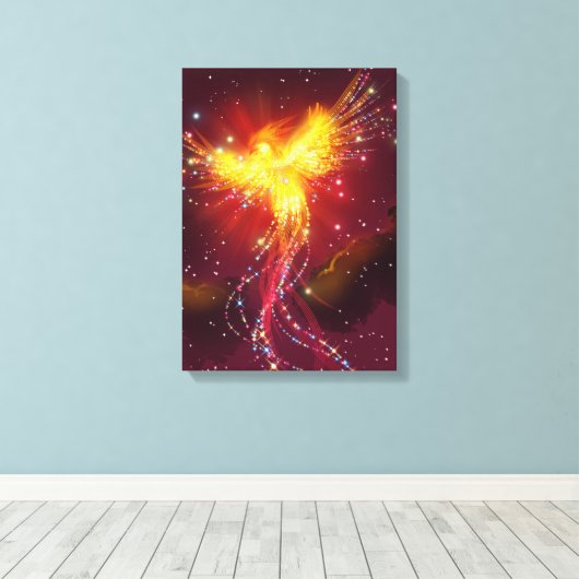 Phoenix in vlucht canvas afdruk (Insitu (Houten vloer))