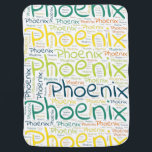 Phoenix Inbakerdoek<br><div class="desc">Phoenix. Show en draag deze populaire, mooie mannelijke voornaam die is ontworpen als kleurrijke tekstwolk gemaakt van horizontale en verticale krommende typografie van handletters in verschillende maten en schattige verse kleuren. Draag je positieve amerikaanse naam of show de wereld waar je van houdt of waar je van houdt. Merk met...</div>