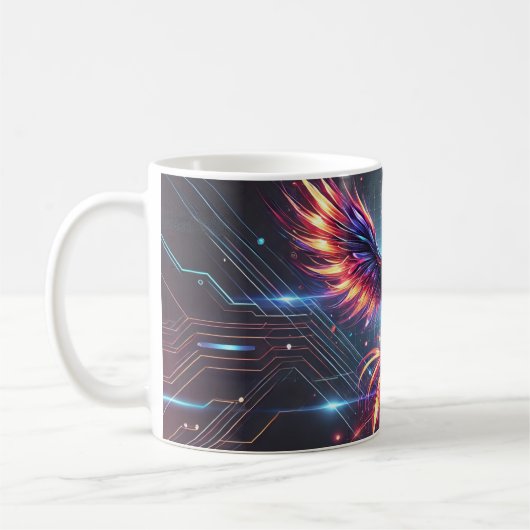 Phoenix Keramische Mok – Levendig Futuristisch (Links)