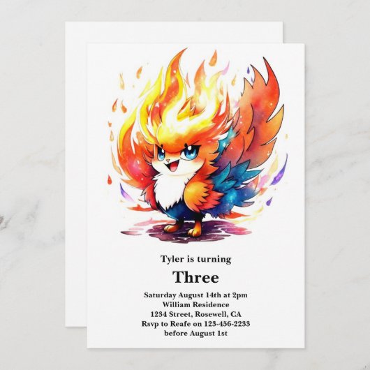 Phoenix Kids Verjaardag uitnodiging (Voorkant / Achterkant)