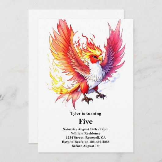 Phoenix Kids Verjaardag uitnodiging (Voorkant / Achterkant)