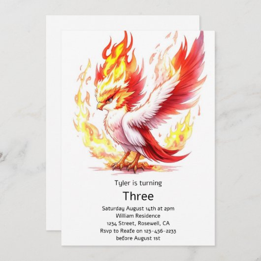 Phoenix Kids Verjaardag uitnodiging (Voorkant / Achterkant)