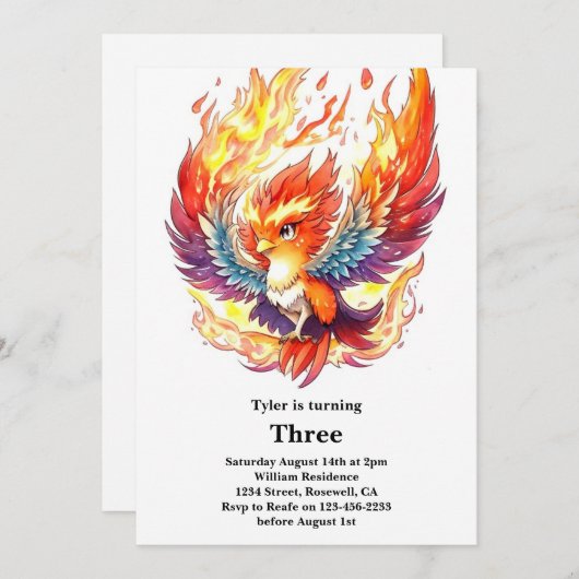 Phoenix Kids Verjaardag uitnodiging (Voorkant / Achterkant)