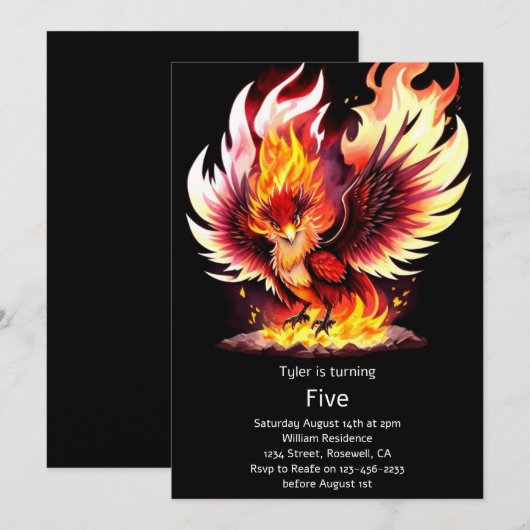 Phoenix Kids Verjaardag uitnodiging (Voorkant / Achterkant)