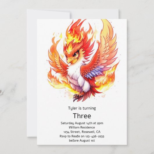 Phoenix Kinderverjaardagsuitnodiging Kaart (Voorkant)