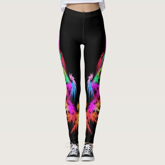 Phoenix - kleurrijke fractal kunst op zwart leggings (Voorkant)