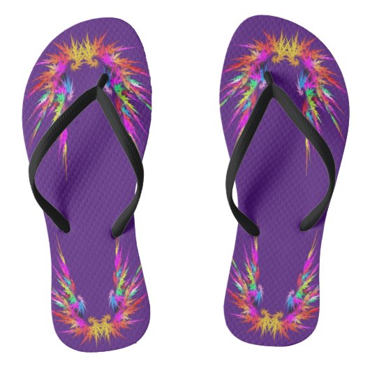 Phoenix - kleurrijke fractal kunst op zwart teenslippers (Voetbed)