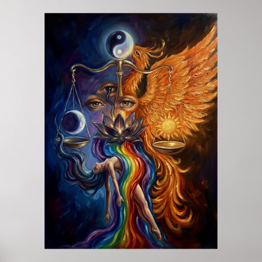 Phoenix & Lotus Spirituele Kunstposter Poster (Voorkant)