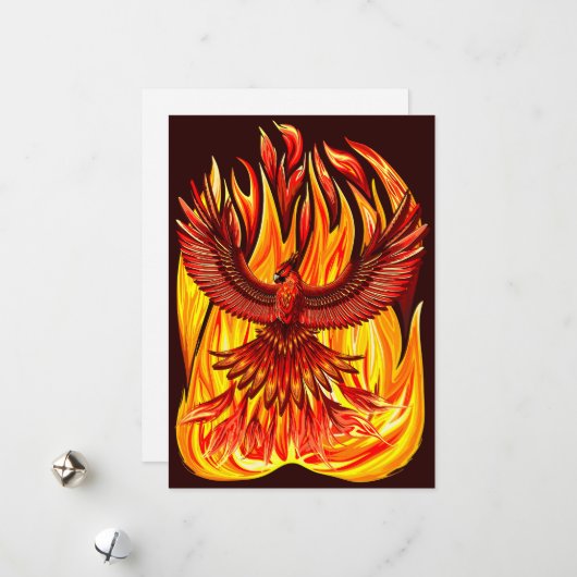 Phoenix mythologische onsterfelijke schepsel feestdagenkaart (Voorkant / Achterkant in situ)