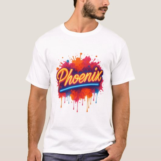 Phoenix Neon Graffiti – Retro Street Art Glow T-shirt (Voorkant)