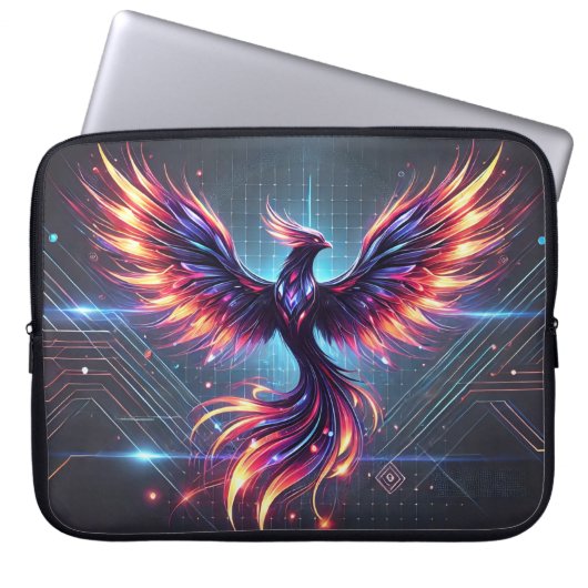 "Phoenix Neon Laptop Sleeve – Futuristische 15" (Voorkant)