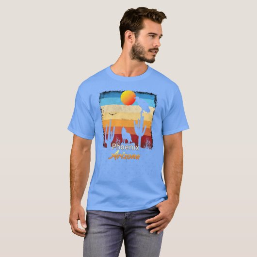 Phoenix New Arizona AZ Sunset Coyote Vulture Cactu T-shirt (Voorkant volledig)