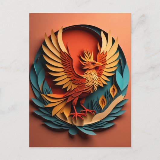 Phoenix Papier Kunst Design T-shirt Briefkaart (Voorkant)