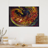 Phoenix Pheonix Red Firebird Thunderbird Flames Poster (Keuken)