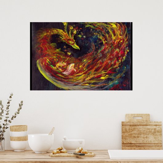 Phoenix Pheonix Red Firebird Thunderbird Flames Poster (Keuken)
