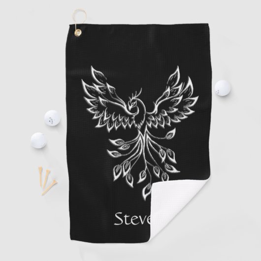 Phoenix rijdt op Black Personal Golfhanddoek (Insitu)
