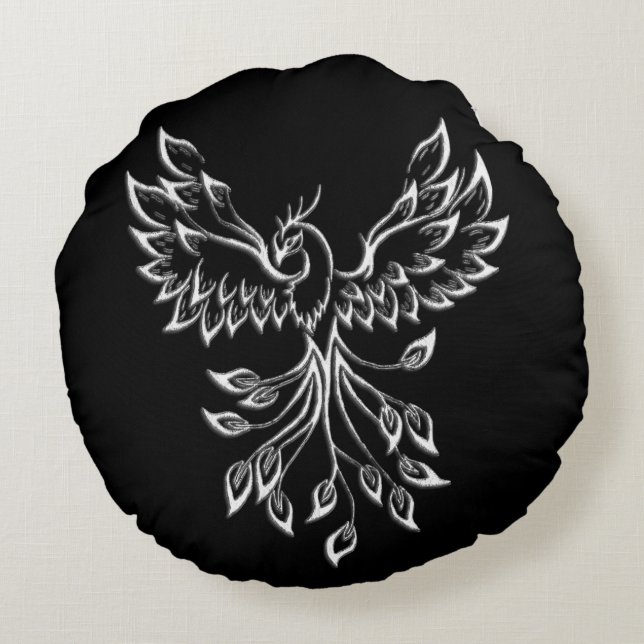Phoenix Rijst uit het Zwart Rond Kussen (Achterkant)