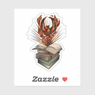 Phoenix Rijzend Uit Boeken Vuur Fantasie Inspirati Sticker