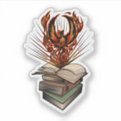 Phoenix Rijzend Uit Boeken Vuur Fantasie Inspirati Sticker (Voorkant)