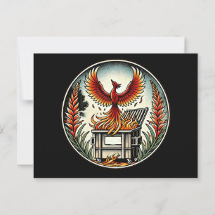 Phoenix rijzend uit de as van het vuilnisbakvuur briefkaart