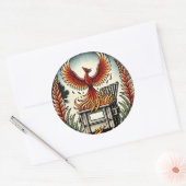 Phoenix rijzend uit de as van het vuilnisbakvuur   ronde sticker (Envelop)