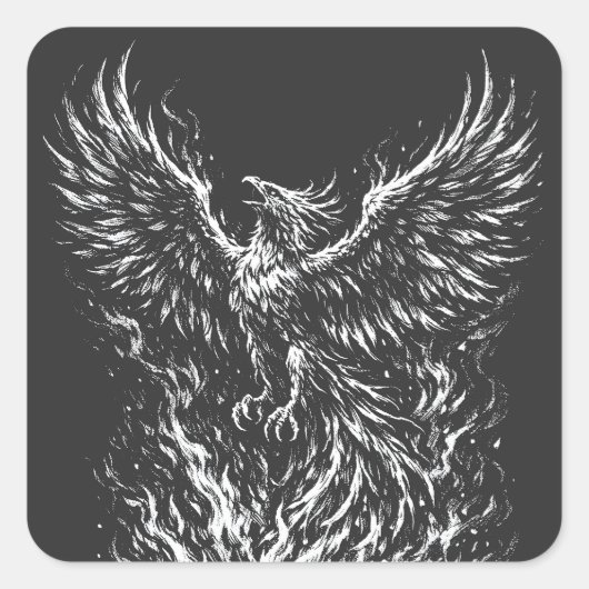 Phoenix Rijzend Uit de Vlammen door BurnsInHell Vierkante Sticker (Voorkant)