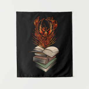 Phoenix rijzend uit de vlammen van boeken Fantasy Wandkleed