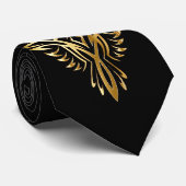 Phoenix Rijzend Zwart & Goud Elegant Stropdas (Opgerold)