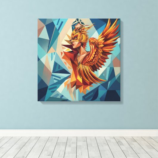 Phoenix Rise – Modern Stretched Canvas Wall Art (Insitu (Houten vloer))