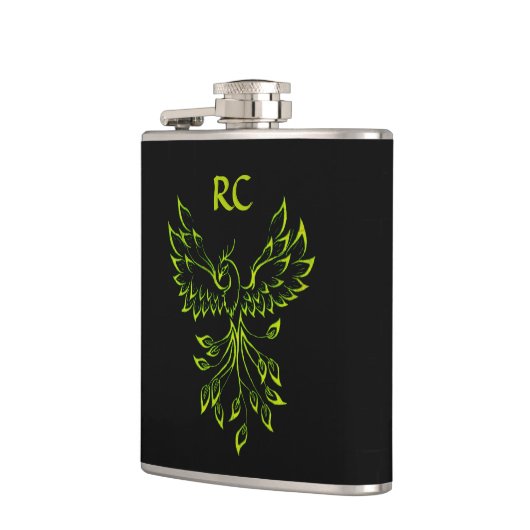 Phoenix Rises op zwarte Initialen Heupfles (Links)