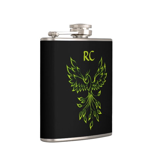 Phoenix Rises op zwarte Initialen Heupfles (Rechts)