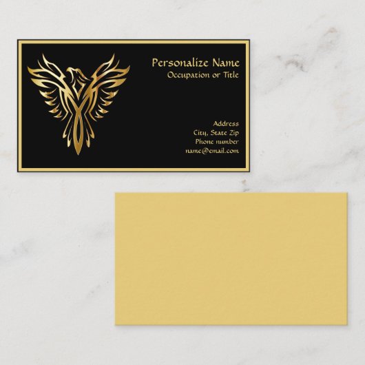 Phoenix Rising Black en Gold Elegant Visitekaartje (Voorkant / Achterkant)