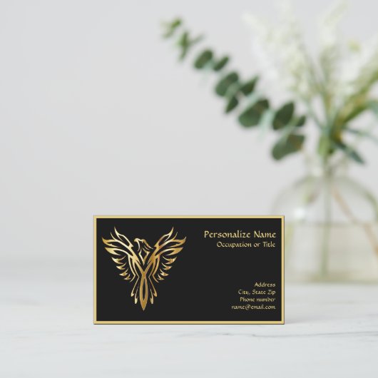 Phoenix Rising Black & Gold Elegant Visitekaartje (Staand voorkant)