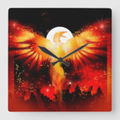 Phoenix Rising Clock Vierkante Klok (Voorkant)