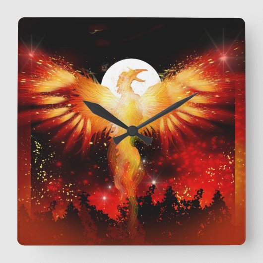 Phoenix Rising Clock Vierkante Klok (Voorkant)