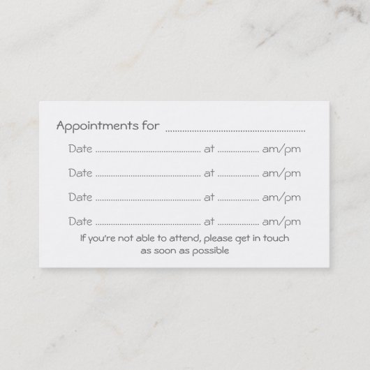 Phoenix Rising from Ashes, Appointment card Visitekaartje (Achterkant)