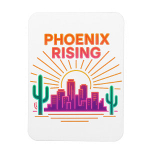 Phoenix Rising Neon City – Retro Synthwave Woestij Magneet