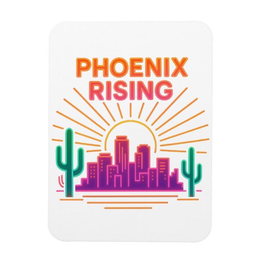 Phoenix Rising Neon City – Retro Synthwave Woestij Magneet (Verticaal)