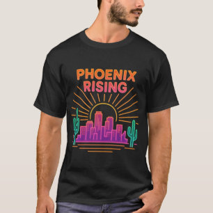 Phoenix Rising Neon City – Retro Synthwave Woestij T-shirt