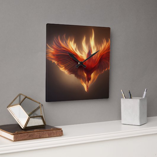 Phoenix Rising Ondersteuning Inspirerende Sterkte  Vierkante Klok (Kantoor)