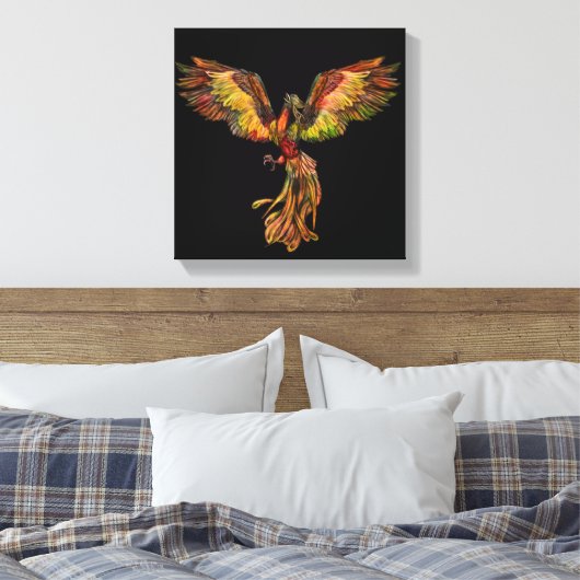 Phoenix Rising - op zwart Canvas Afdruk (Insitu (Slaapkamer))