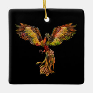 Phoenix Rising - op zwart Keramisch Ornament